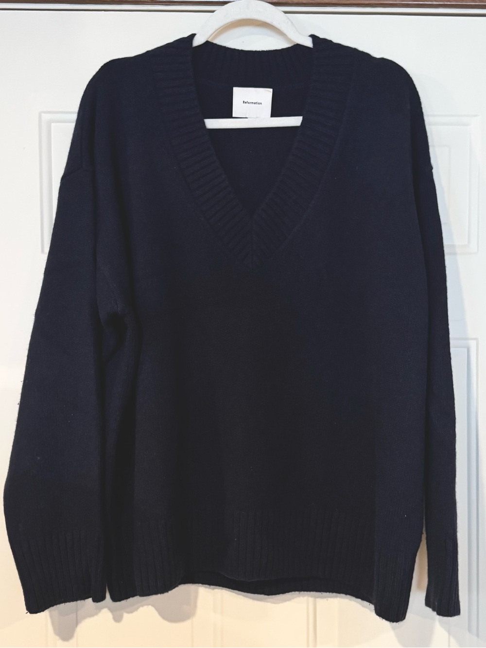 Reformation Navy V-Neck Knit Sweater